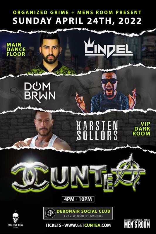 CUNTEA - CINDEL and KARSTEN SOLLORS event flyer for 2022-04-24 at DEBONAIR SOCIAL CLUB