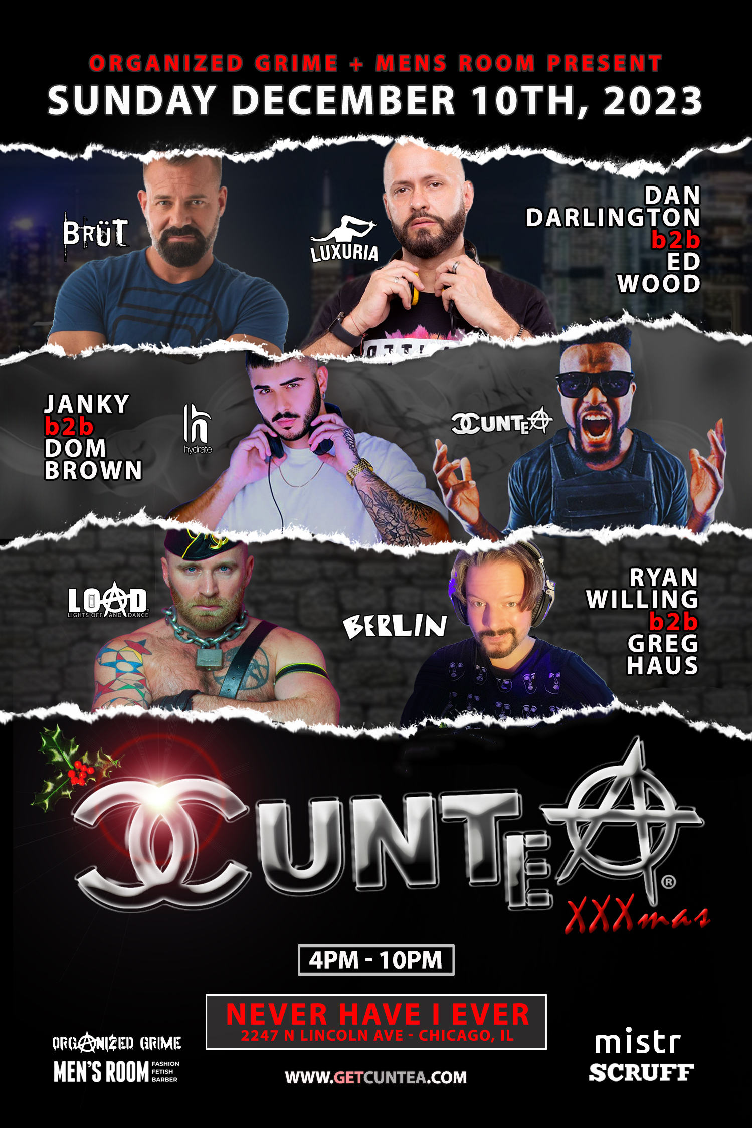 CUNTea™ - XXXmas event flyer for 2023-12-10 at NEVER HAVE I EVER