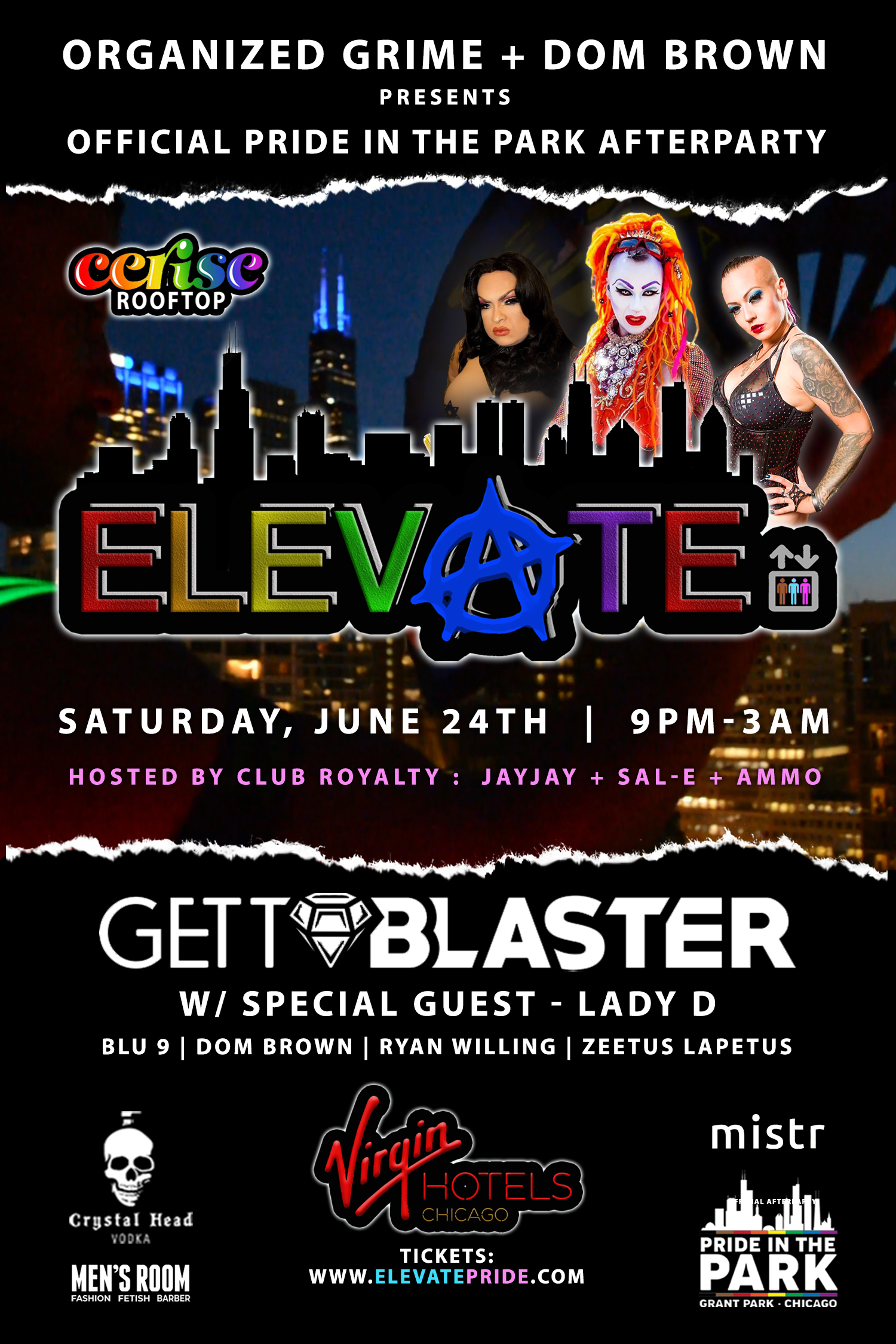 ELEVATE - VIRGIN HOTEL ROOFTOP event flyer for 2023-06-24 at CERISE ROOFTOP, VIRGIN HOTEL CHICAGO