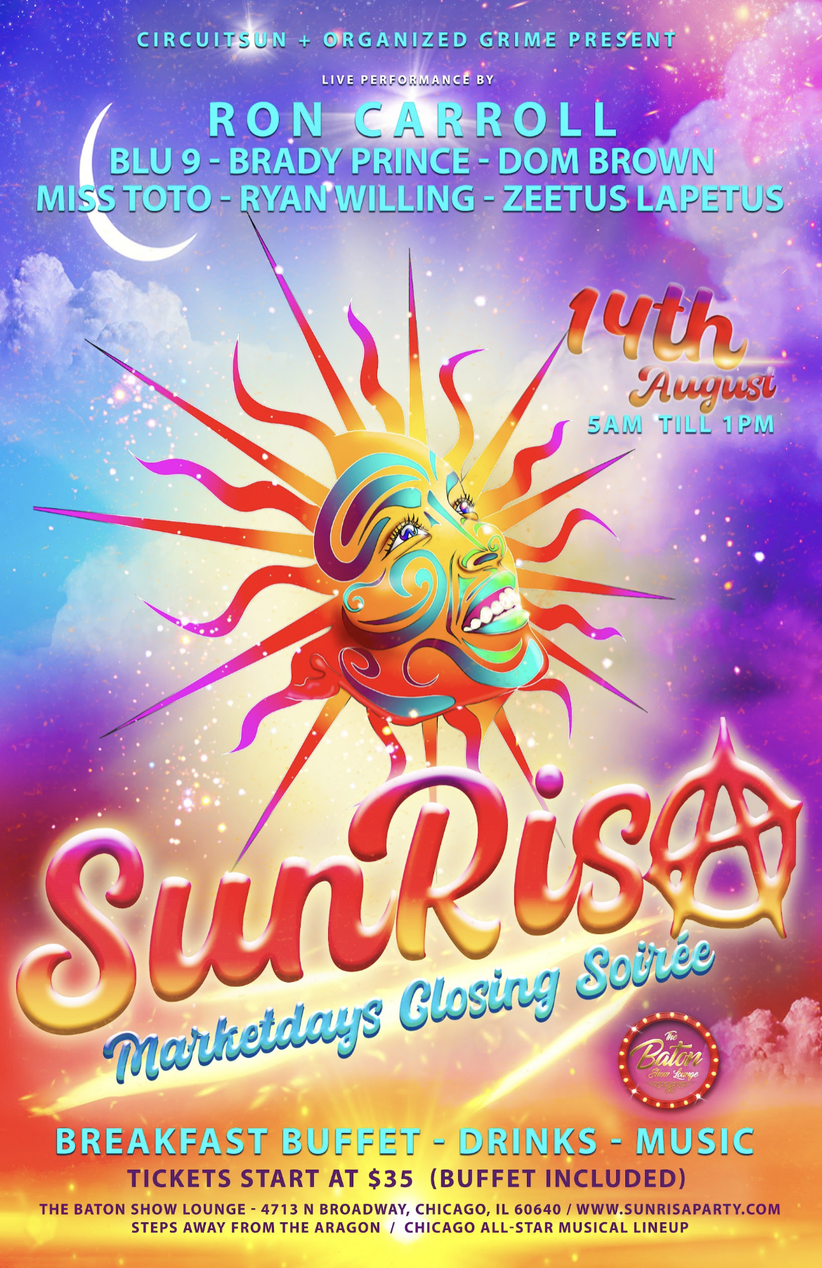 SUNRISA - MKT DAYS CLOSING event flyer for 2023-08-14 at THE BATON
